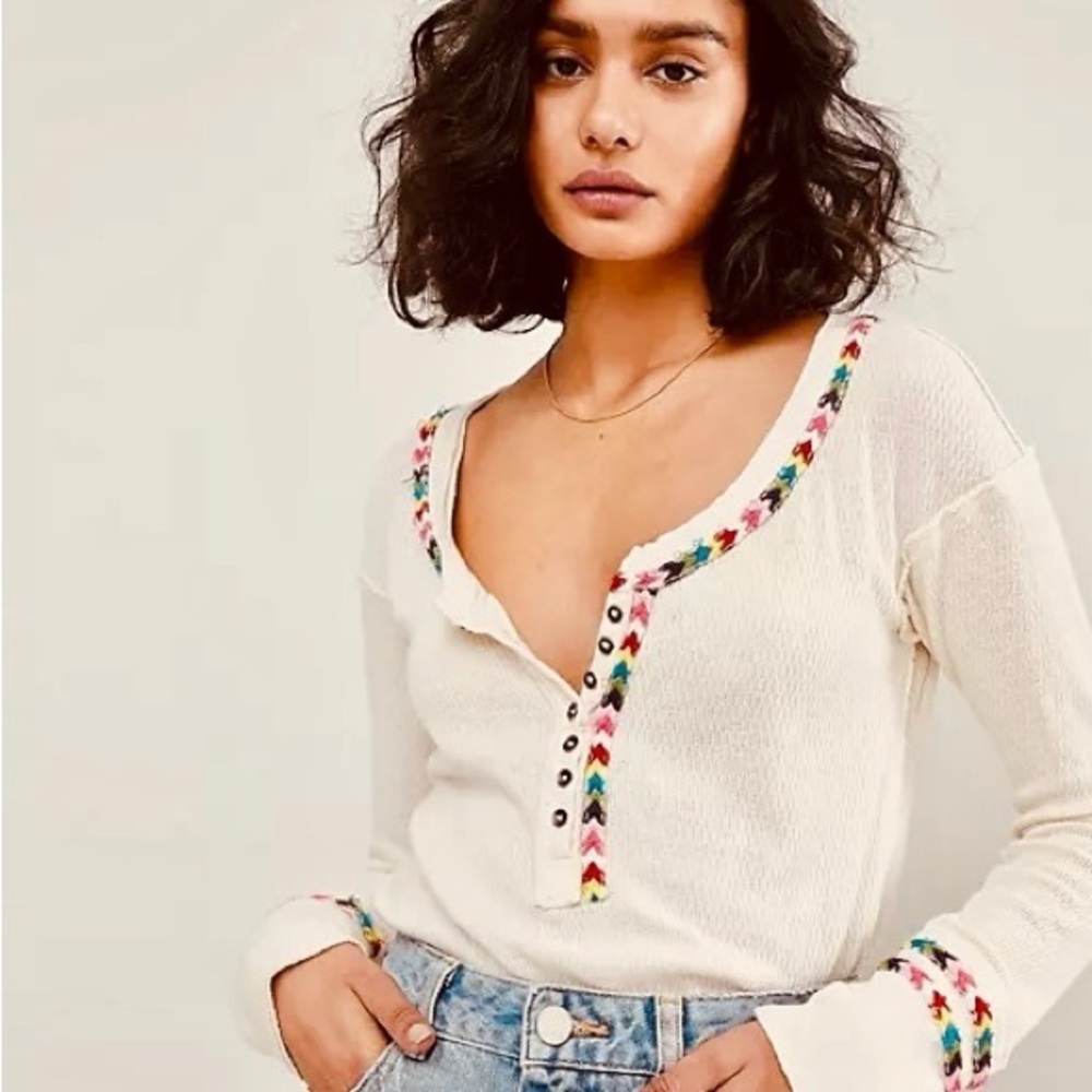 Free People Rainbow Thermal Tee
